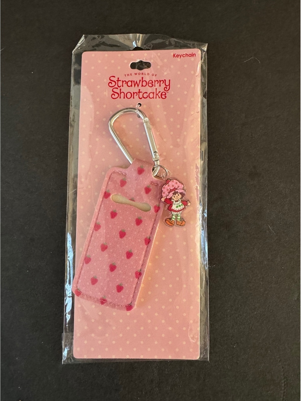 Strawberry Shortcake Pink Glitter Card Holder Keychain with Charm